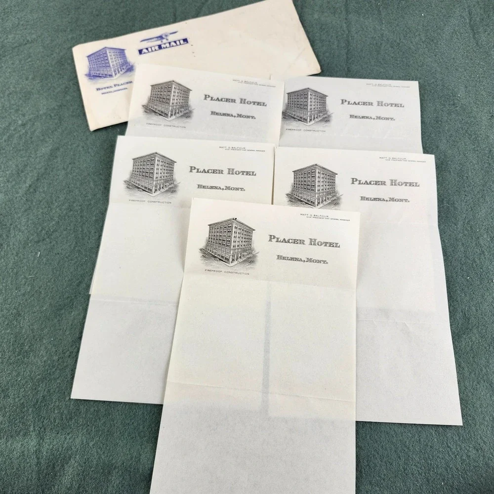 Vintage Placer Hotel Helena‎ Montana Architecture Letterhead Stationery Set